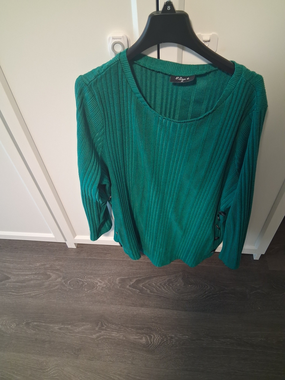 Rafaella Teal Ribbed Long-Sleeve Sweater with Side Lace-Up Detail